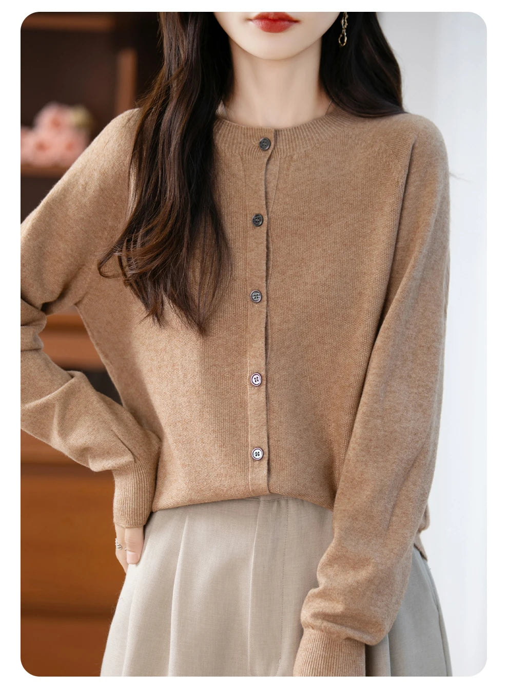 Classic Merino Wool Women’s Sweater — Autumn Winter Knitted Cardigan for Elegant Ladies