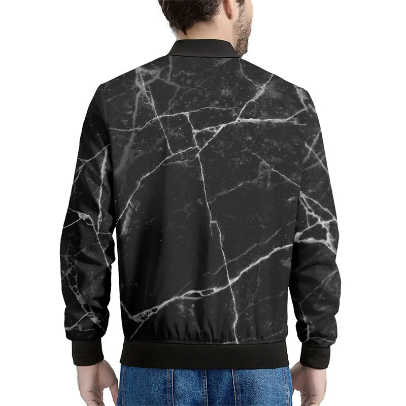 Black Marble Cracks 3D Printed Bomber Jacket – Long Sleeve Mens Casual Coat