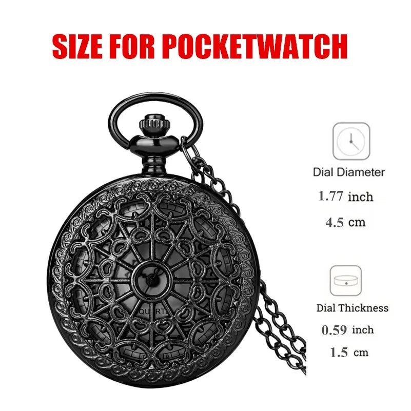 Hollow Black Spider Web Pattern Quartz Pocket Watch Elegant Gift for Men