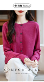 Classic Merino Wool Women’s Sweater — Autumn Winter Knitted Cardigan for Elegant Ladies