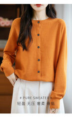 Classic Merino Wool Women’s Sweater — Autumn Winter Knitted Cardigan for Elegant Ladies