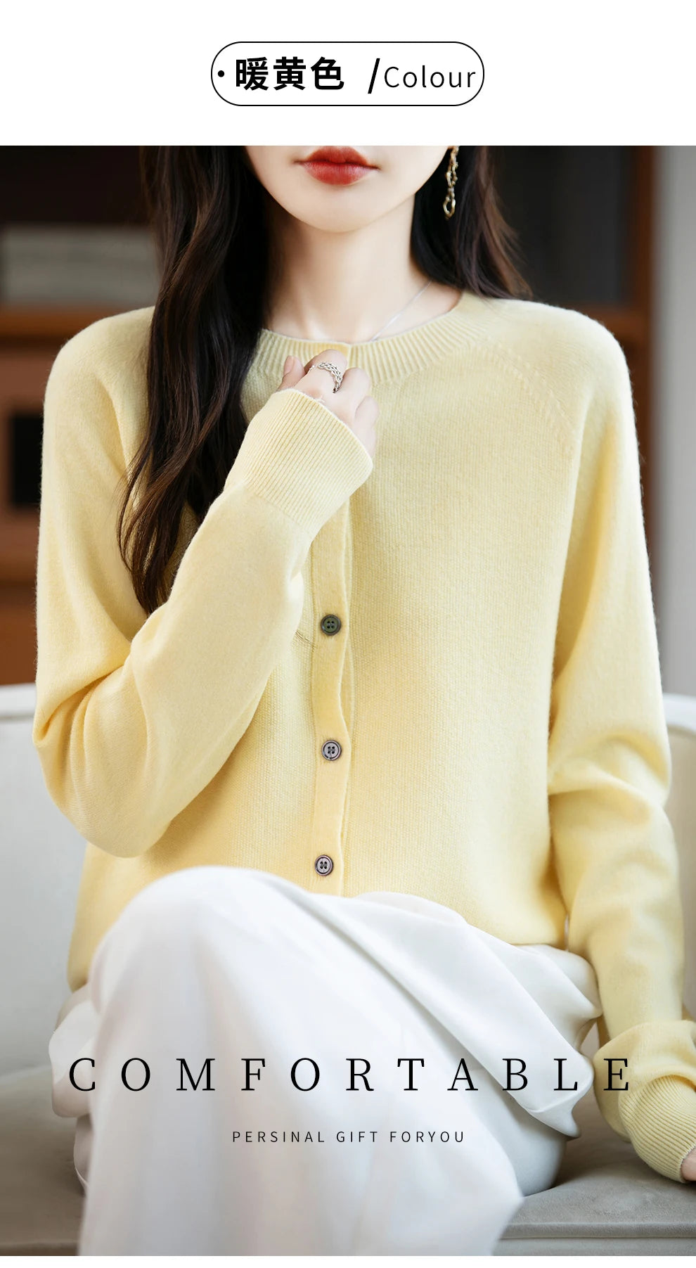 Classic Merino Wool Women’s Sweater — Autumn Winter Knitted Cardigan for Elegant Ladies