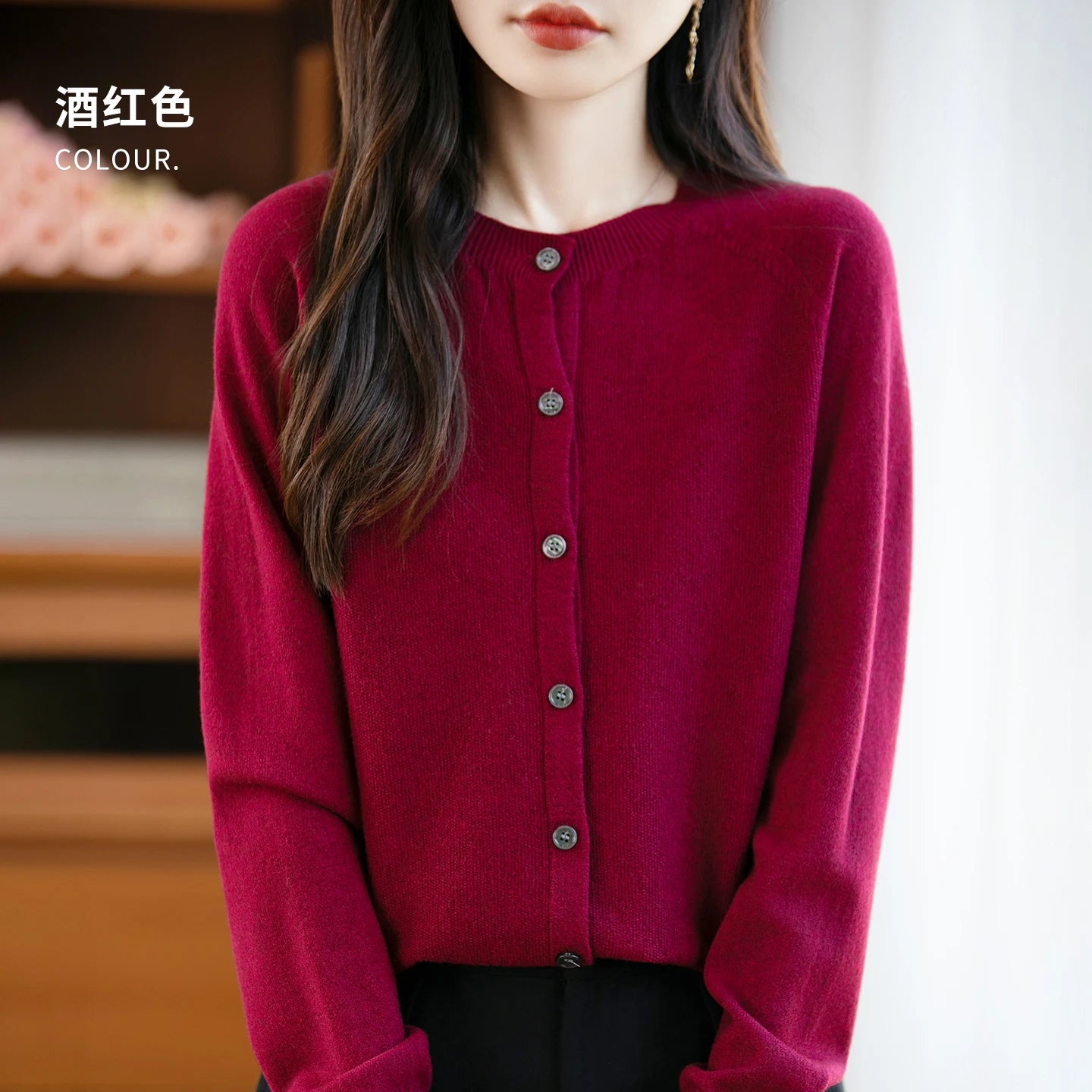 Classic Merino Wool Women’s Sweater — Autumn Winter Knitted Cardigan for Elegant Ladies