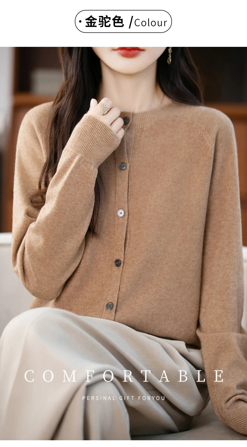 Classic Merino Wool Women’s Sweater — Autumn Winter Knitted Cardigan for Elegant Ladies