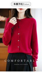 Classic Merino Wool Women’s Sweater — Autumn Winter Knitted Cardigan for Elegant Ladies