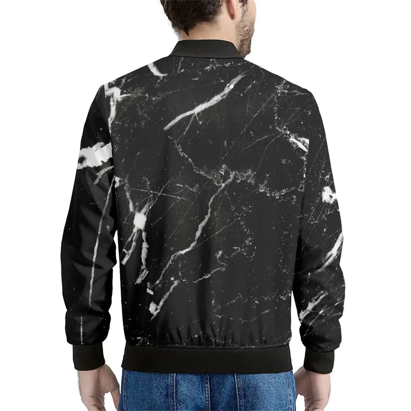 Black Marble Cracks 3D Printed Bomber Jacket – Long Sleeve Mens Casual Coat