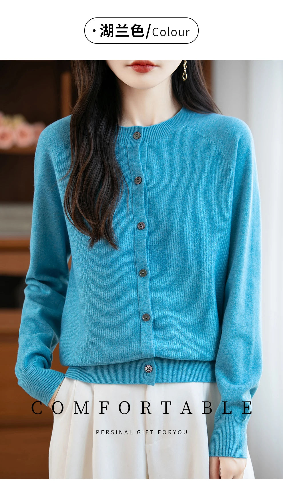 Classic Merino Wool Women’s Sweater — Autumn Winter Knitted Cardigan for Elegant Ladies
