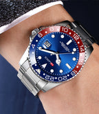 Stainless Steel Business Watch 40mm – Red & Blue Circle Dial- Men’s Diver