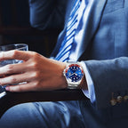 Stainless Steel Business Watch 40mm – Red & Blue Circle Dial- Men’s Diver