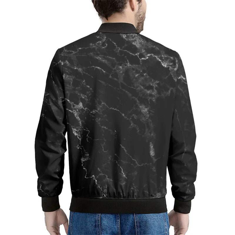 Black Marble Cracks 3D Printed Bomber Jacket – Long Sleeve Mens Casual Coat