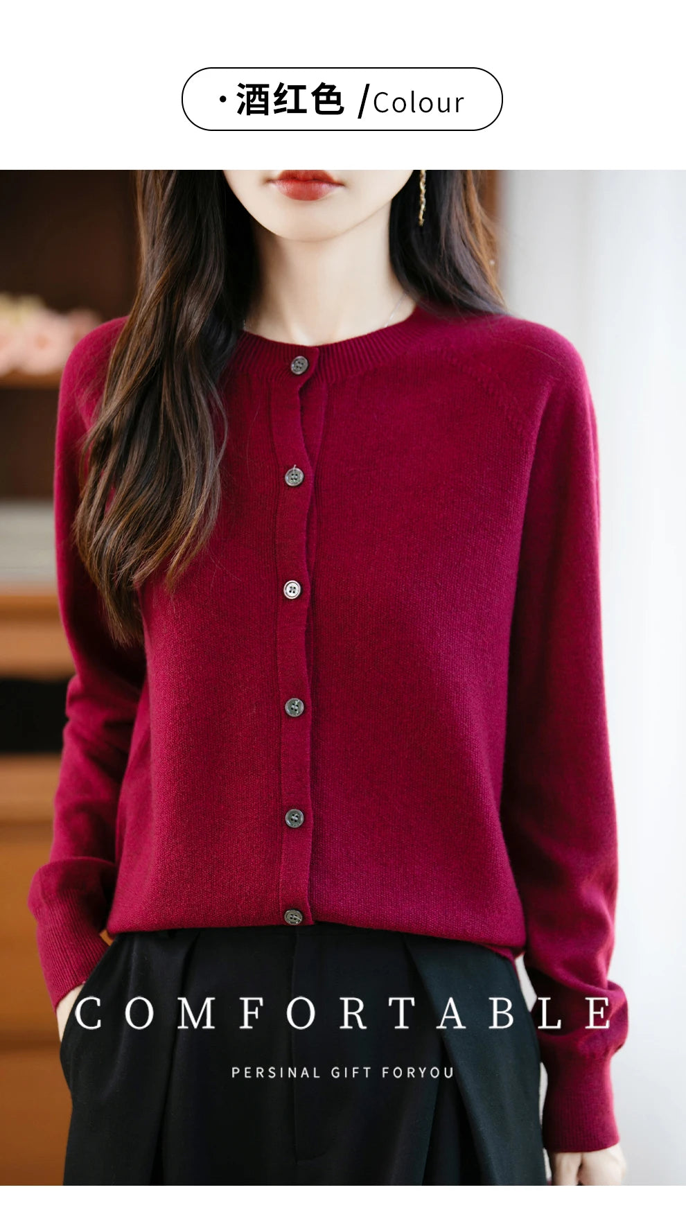 Classic Merino Wool Women’s Sweater — Autumn Winter Knitted Cardigan for Elegant Ladies