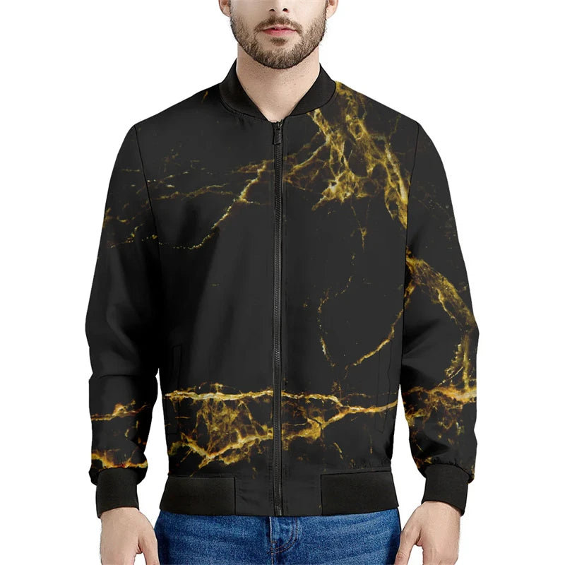 Black Marble Cracks 3D Printed Bomber Jacket – Long Sleeve Mens Casual Coat