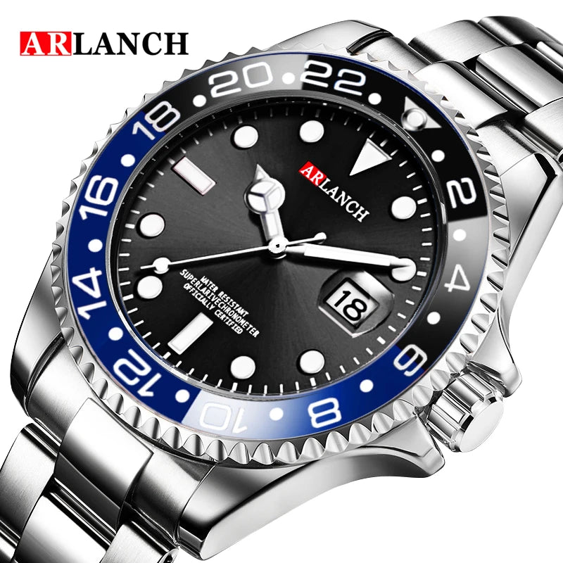 Stainless Steel Business Watch 40mm – Red & Blue Circle Dial- Men’s Diver