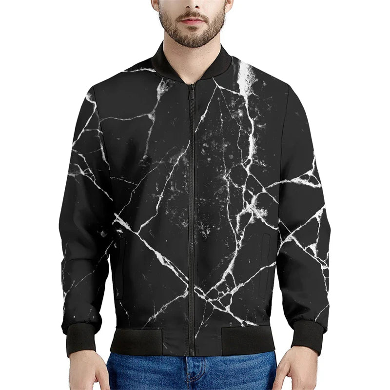 Black Marble Cracks 3D Printed Bomber Jacket – Long Sleeve Mens Casual Coat